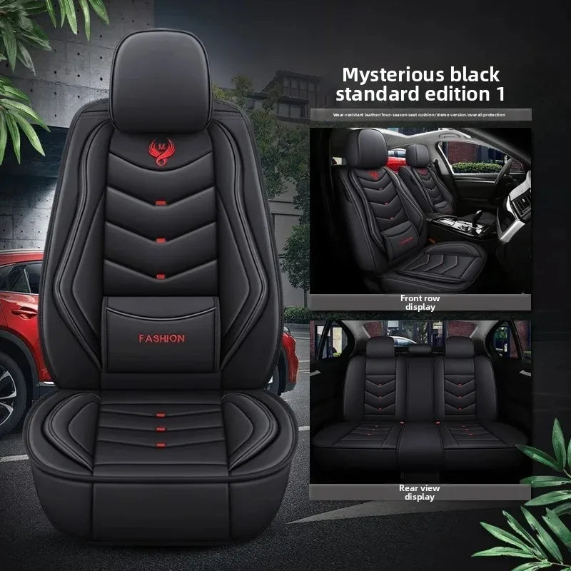 Universal Fit 5-Seat Car Seat Covers Full Set for Sedan SUV Truck PU Leather Embroidery Storage Pocket Breathable All-Weather Waterproof