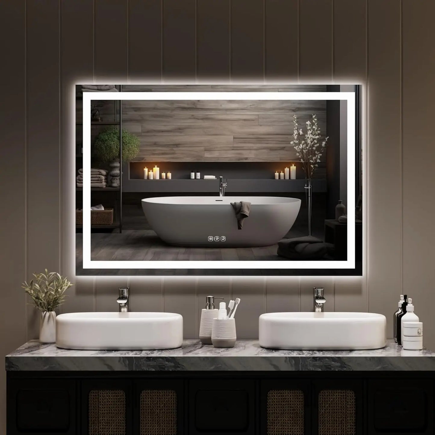 LED Bathroom Mirror with Memory, Stepless Dimmable/Anti-Fog/Shatter-Proof/Front&Backlit, Lighted Vanity Mirror, Wall Mount - Louie's Joint