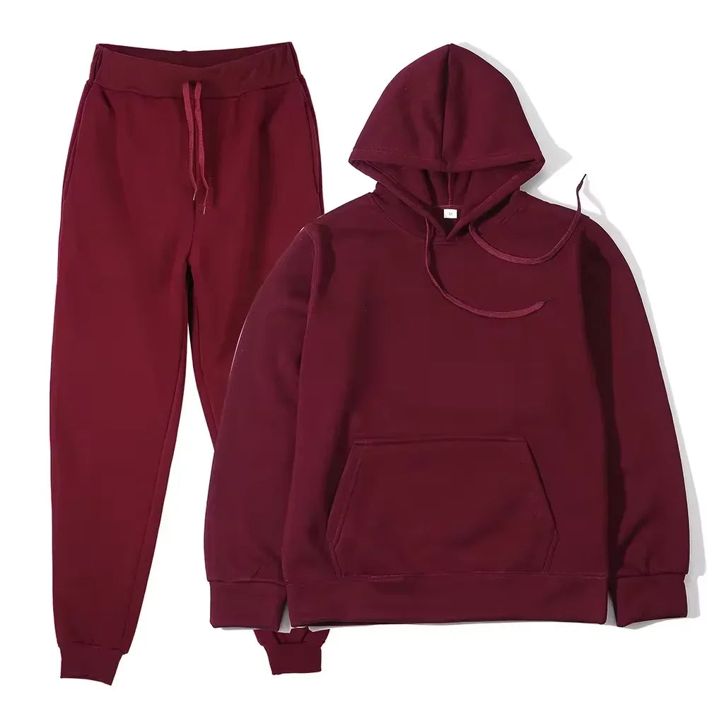 Winter Women Tracksuit Two Piece Set With Hooded Sweatshirt