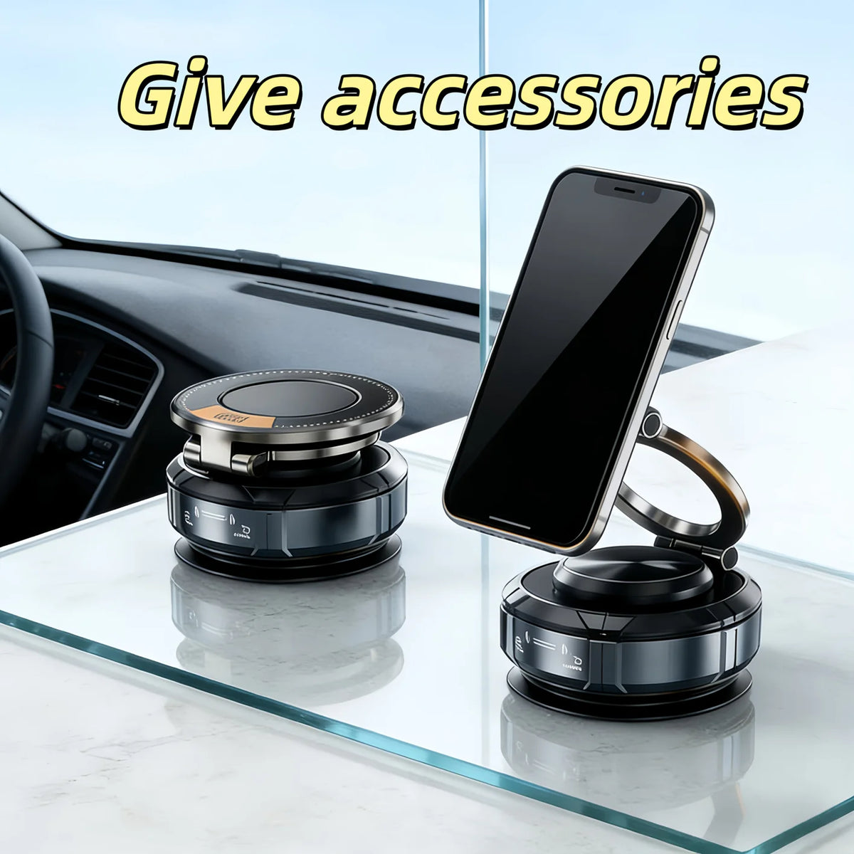 Upgraded 360 ° Adjustable Magnetic Phone Stand, Multi functional Navigation Car Device Installation Stand, Suitable for Cars/Gyms/Mirrors/Smooth Surface Non stick Suction Cup Phone Stand Compatible with All Smartphones