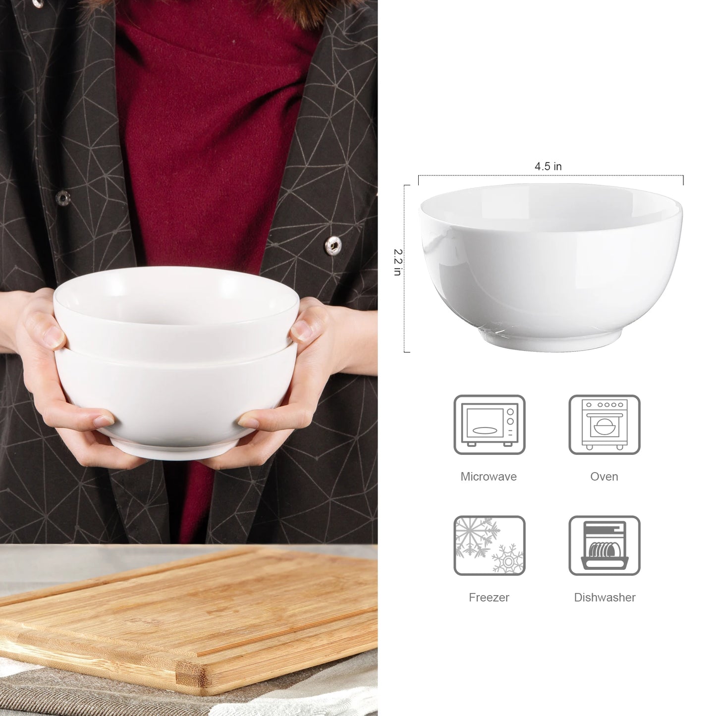 Porcelain Bowls Set For Cereal Soup Salad Microwave Dishwasher Safe