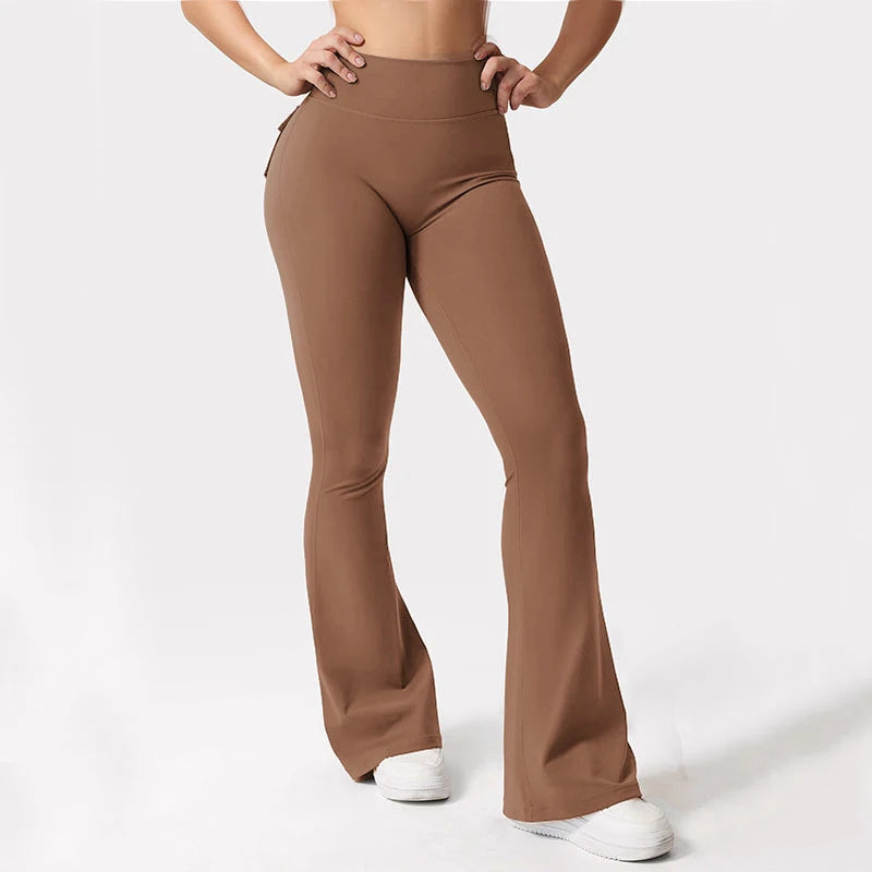 Women's Yoga Flare Trousers High Waist Wide Leg Pockets