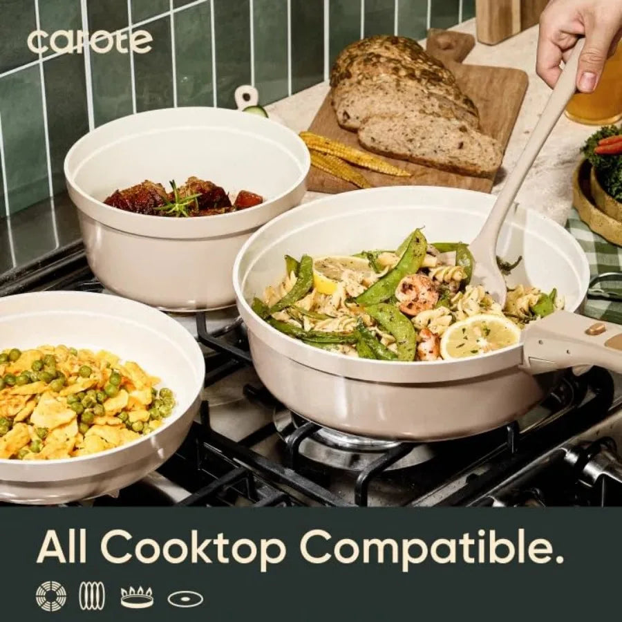 Ceramic Cookware Set 18 Pcs Nonstick With Detachable Handles
