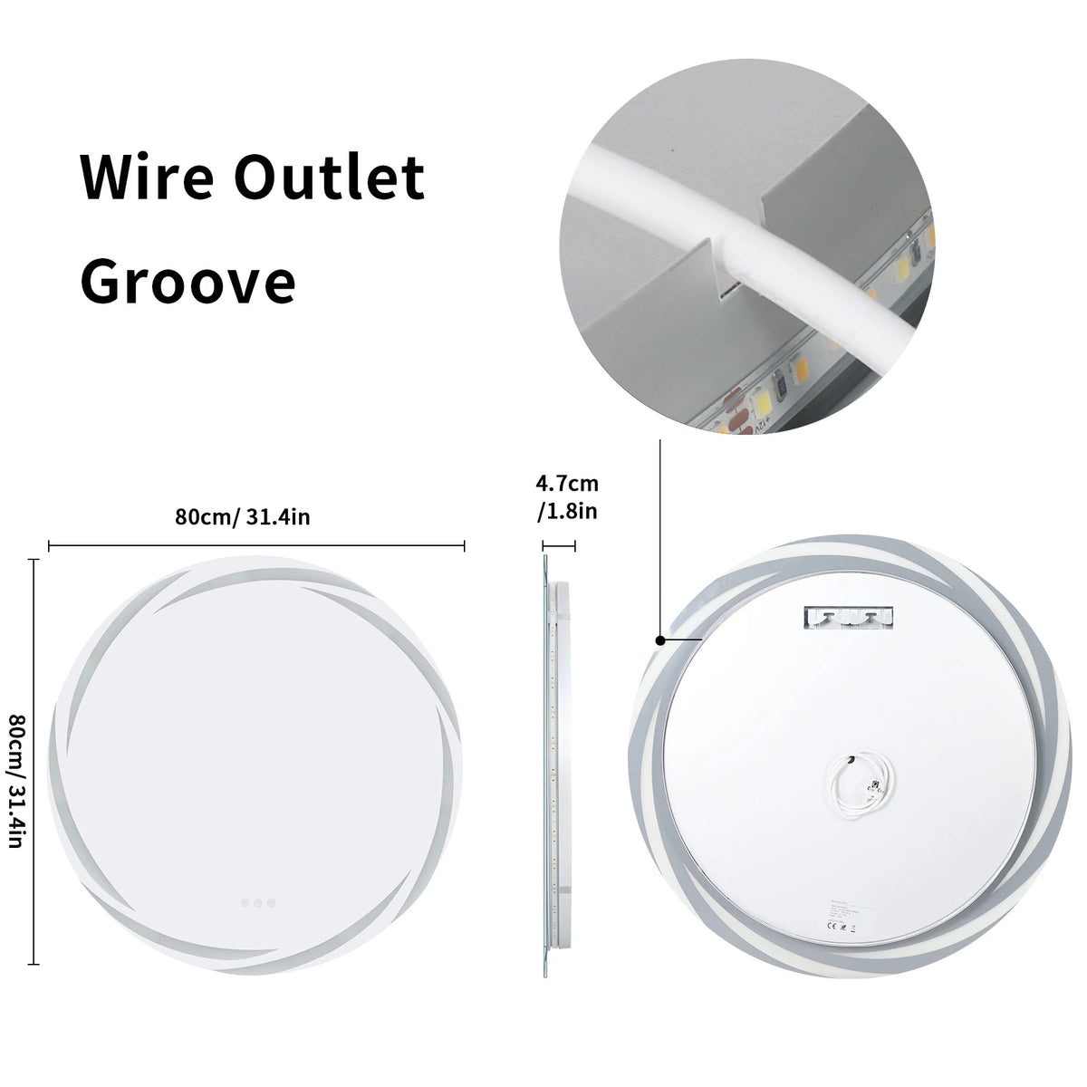 Round LED Bathroom Mirror With Anti Fog Backlit Adjustable Lighting