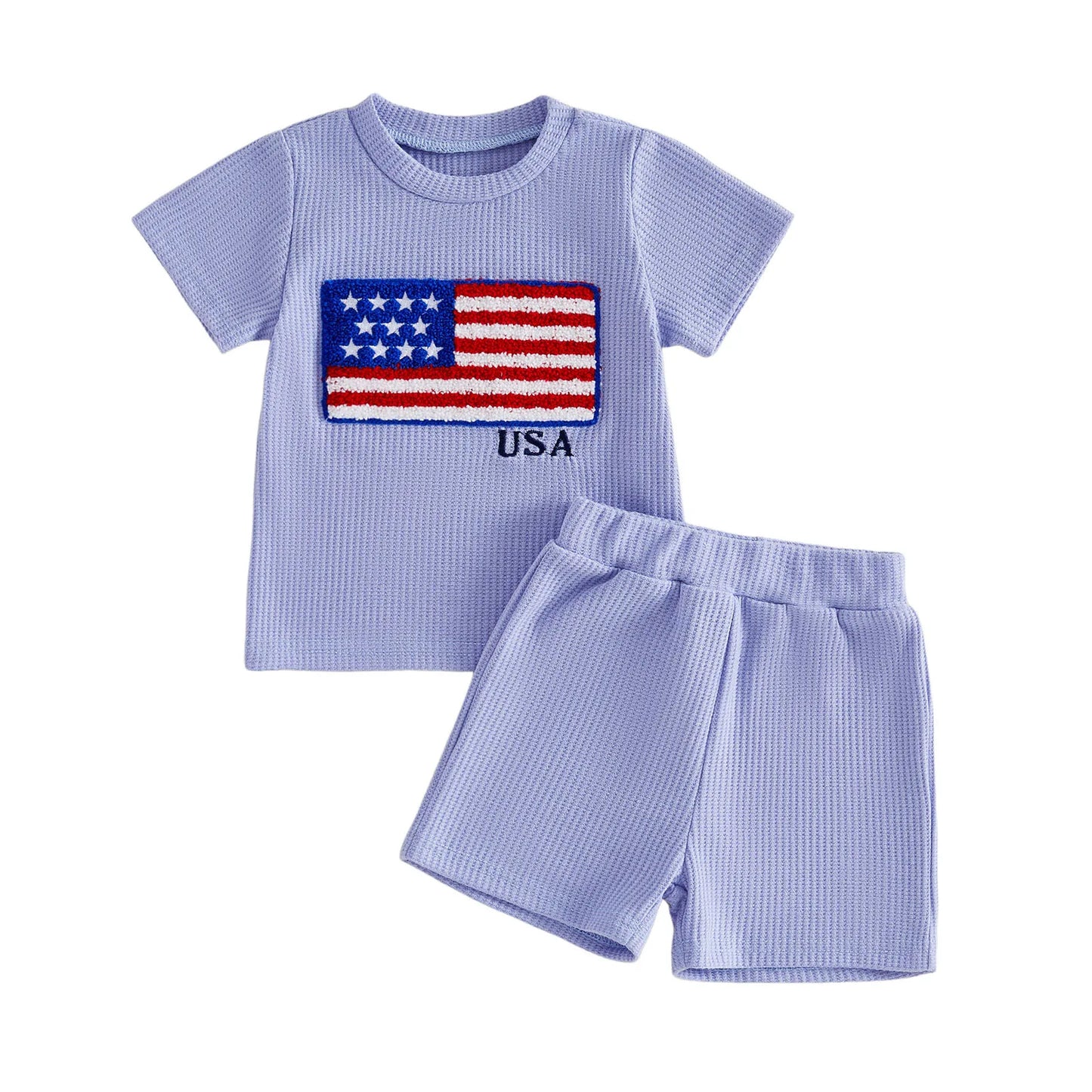 Infant Boy 4th Of July American Flag Embroidered Shirt Set