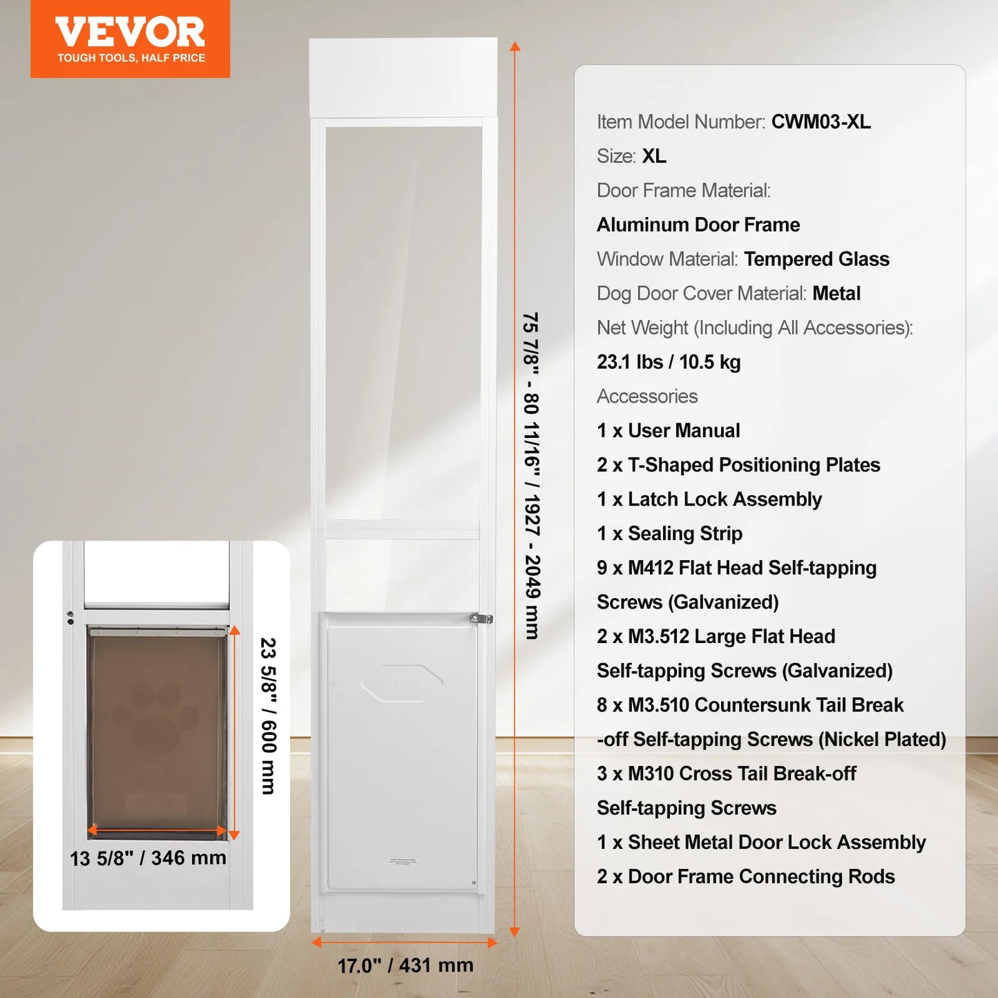 SucceBuy Dog Door Sliding Glass Door Adjustable Height Doggy Door Sliding Doors Aluminum Frame Tempered Glass Pet Door - Louie's Joint