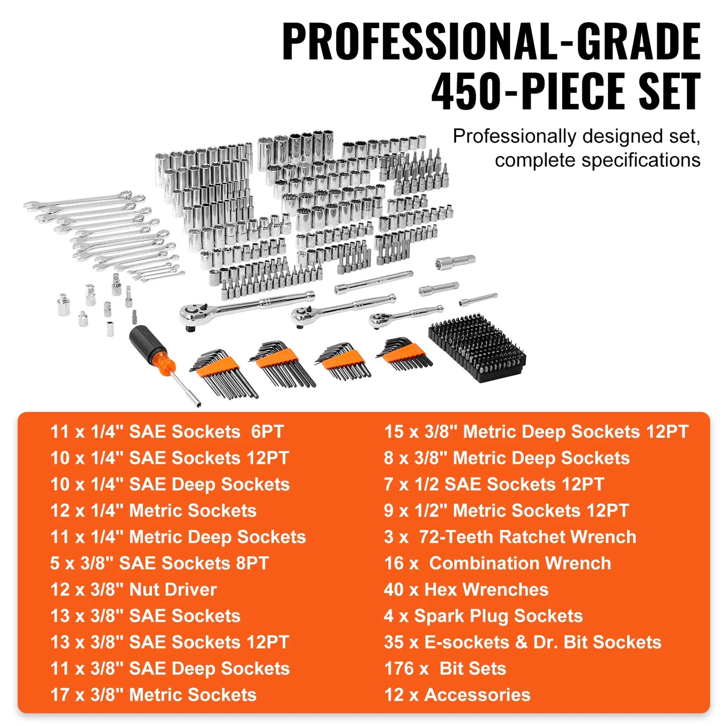 SucceBuy Mechanics Tool Set With 450Pcs SAE And Metric Sockets