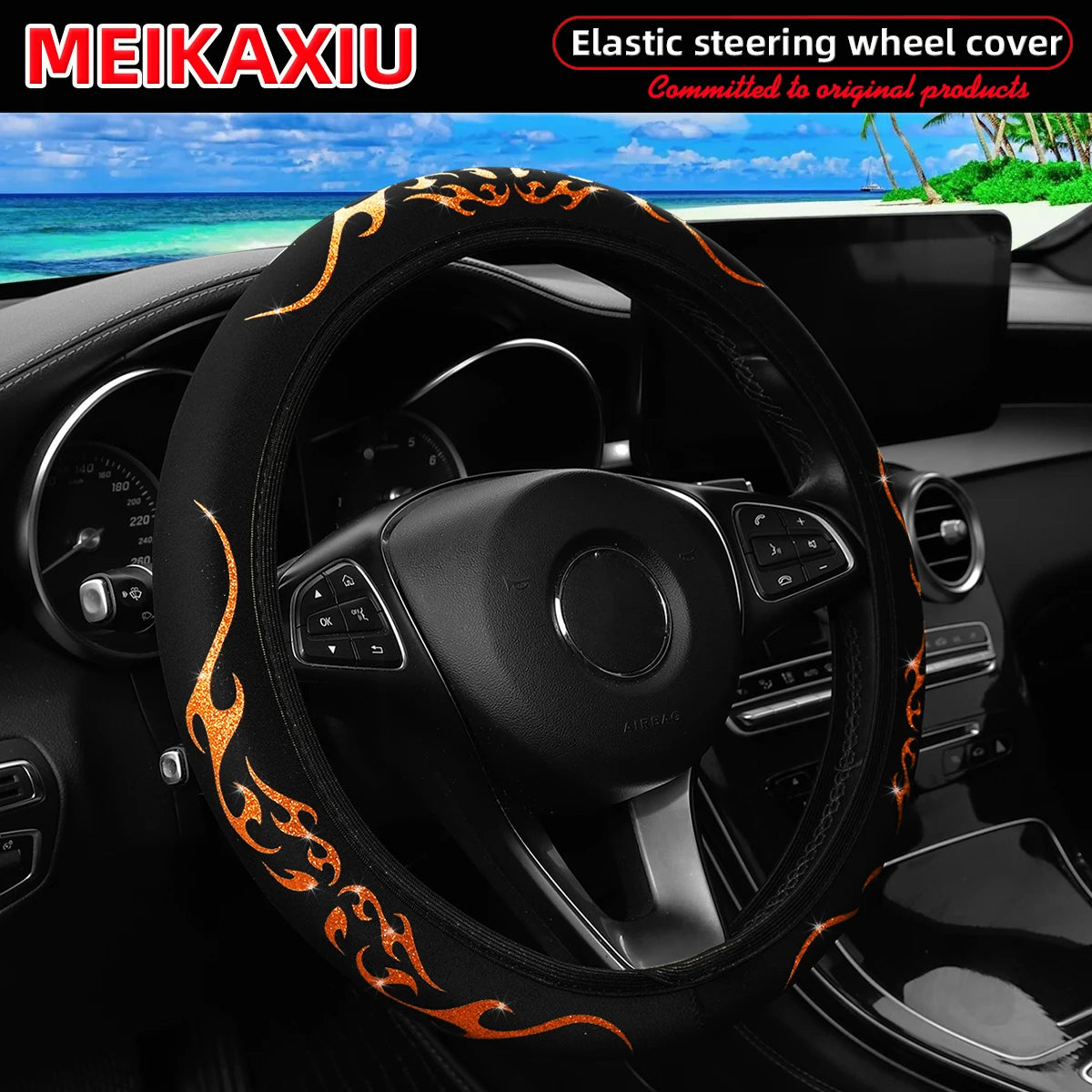 A Blingbling Flame Totem dynamic fabric car without inner ring steering wheel cover fits 14.5-15 inch automotive supplies - Louie's Joint