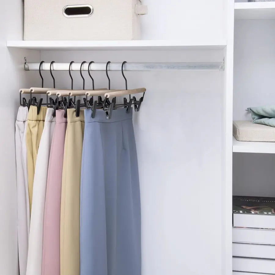 Deluxe Beech Wood Pants Hanger With Adjustable Clips And Hook