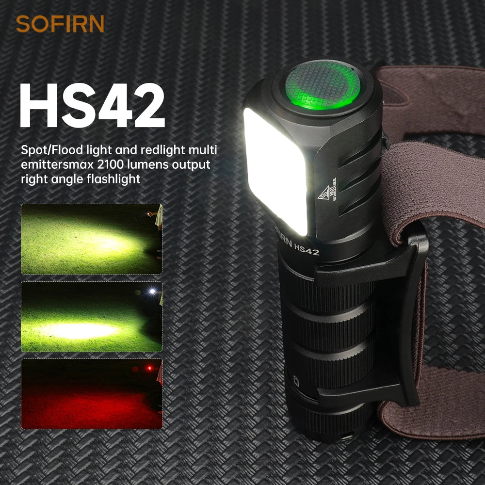SOFIRN HS42 2100lm 6000K Multi Light Sources 3000mah Headlamp SST40 LED Red Light Torch USB C Rechargeable