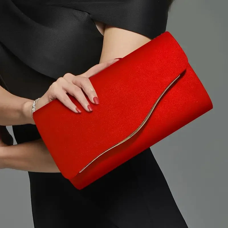 Red Glitter Evening Clutch Bag for Women, Envelope Formal Party Purse with Metal Trim, Elegant Handbag for Wedding Prom Banquet Dinner Occasions
