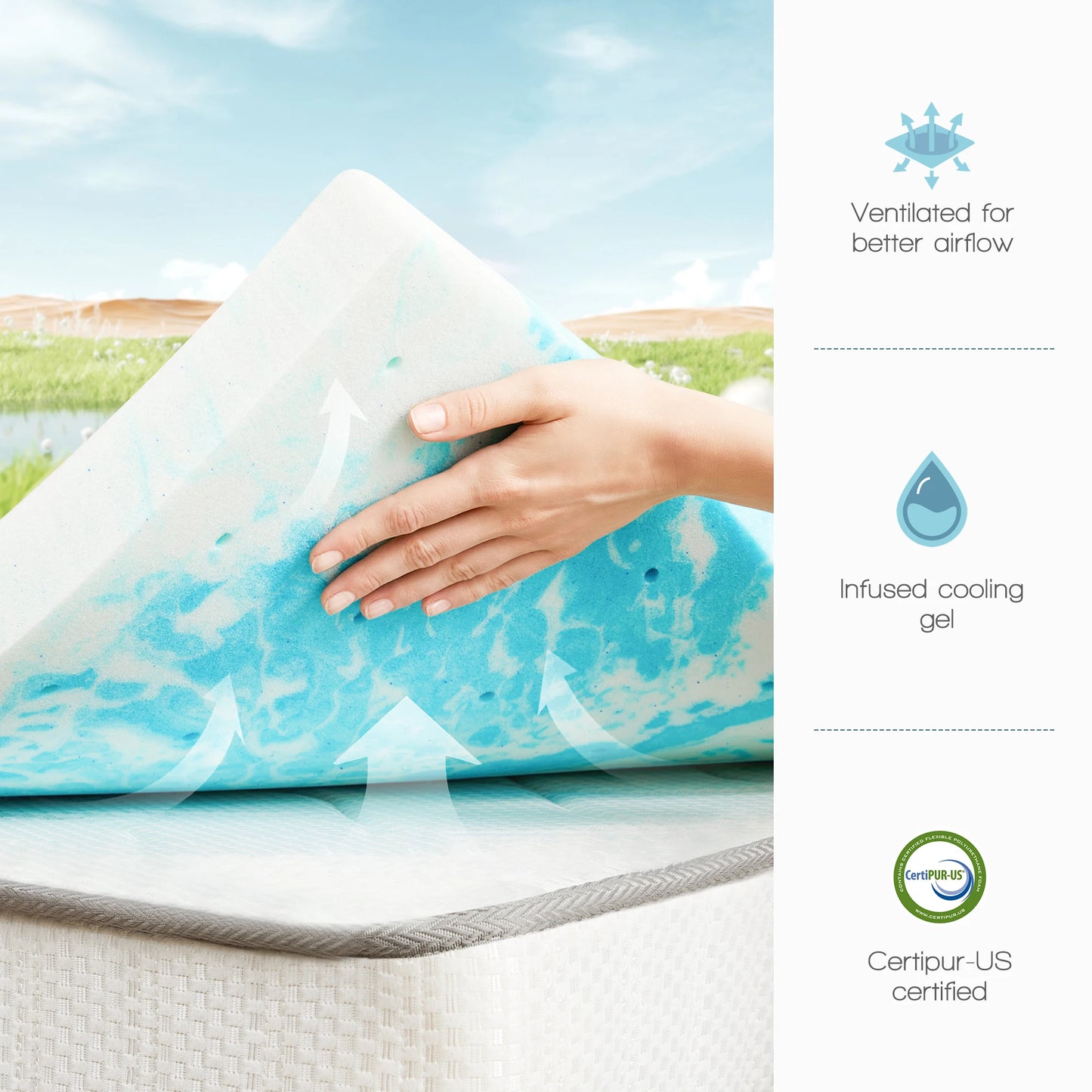 JHK Gel Memory Foam Mattress Topper Soft And Breathable Cooling