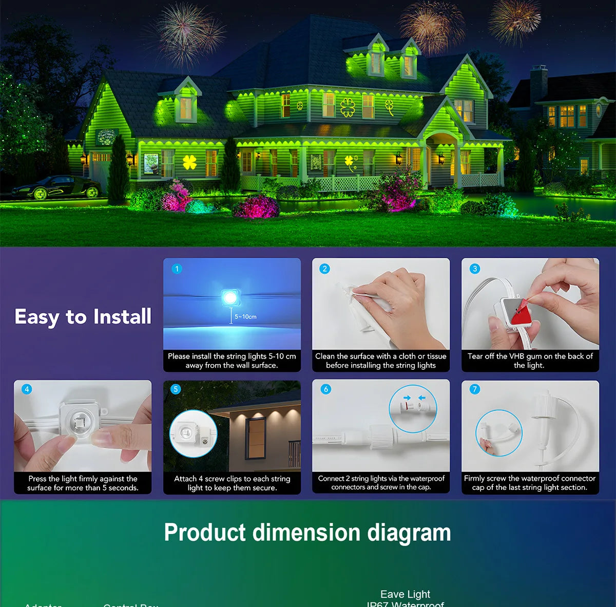 MIMIRGB Outdoor LED Eaves String Lights With APP Control