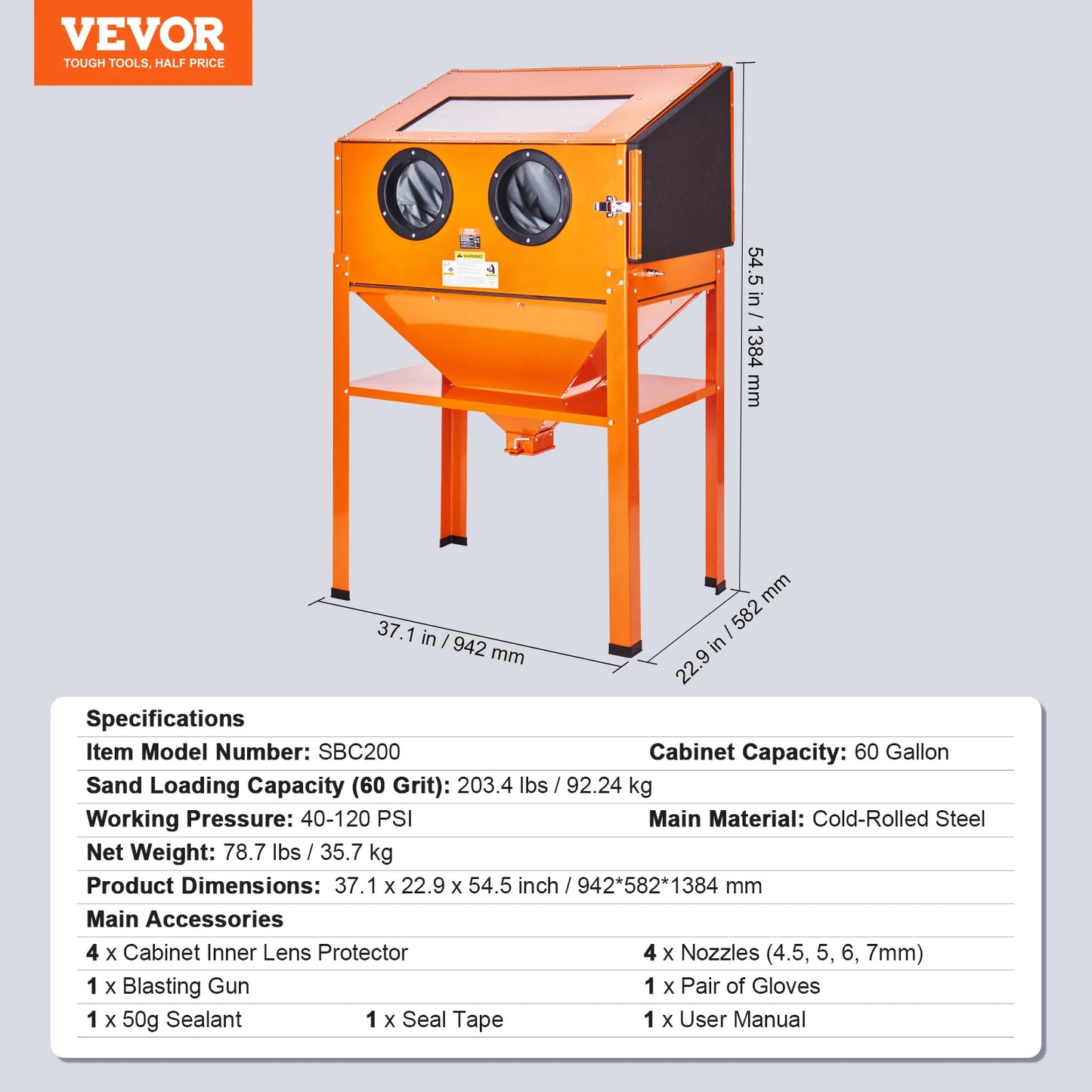 SucceBuy 25/40/60 Gallon Sandblasting Cabinet Portable Benchtop Sand Blaster with Blasting Gun Nozzles for Stain Rust Removal - Louie's Joint