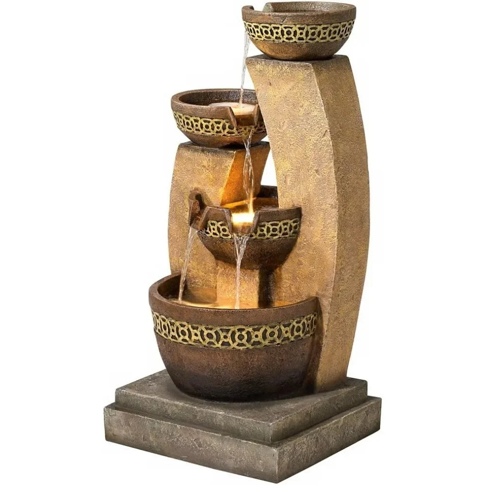 Outdoor Resin Cascading Floor Fountain With LED Lights