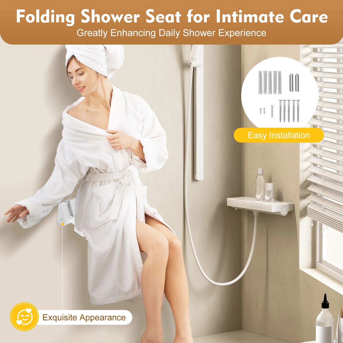 Wall Mounted Folding Shower Seat Non Slip Bathroom Stool