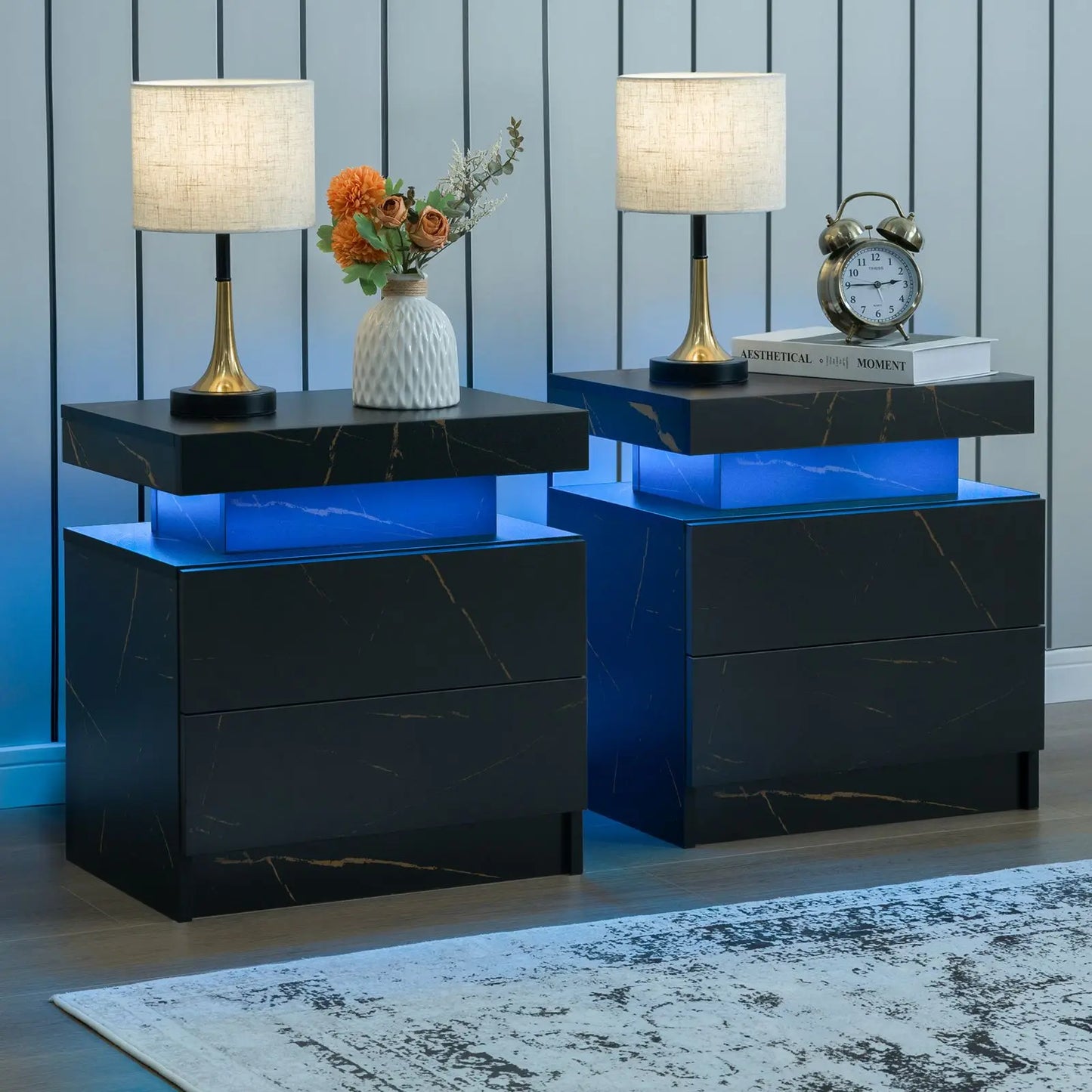 Cubehom Nightstand Set Of 2 With LED Drawers Bedside Tables - Louie's Joint