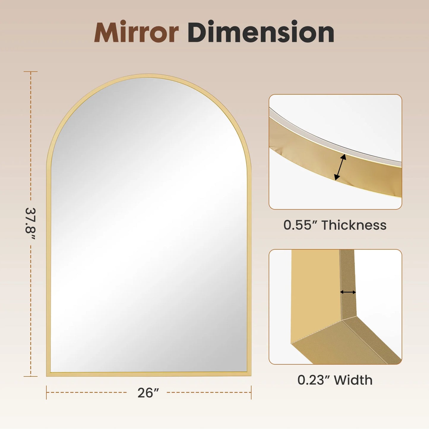 JHK Arched Metal Framed Bathroom Mirror For Wall Decor