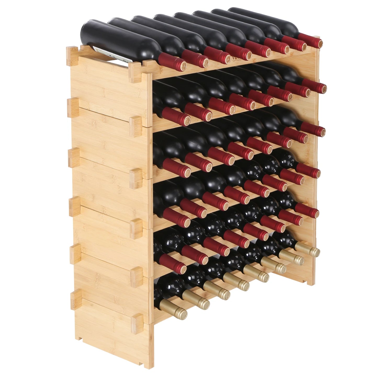 SucceBuy Eight-Tier Stackable Bamboo Wine Rack Free Standing Storage