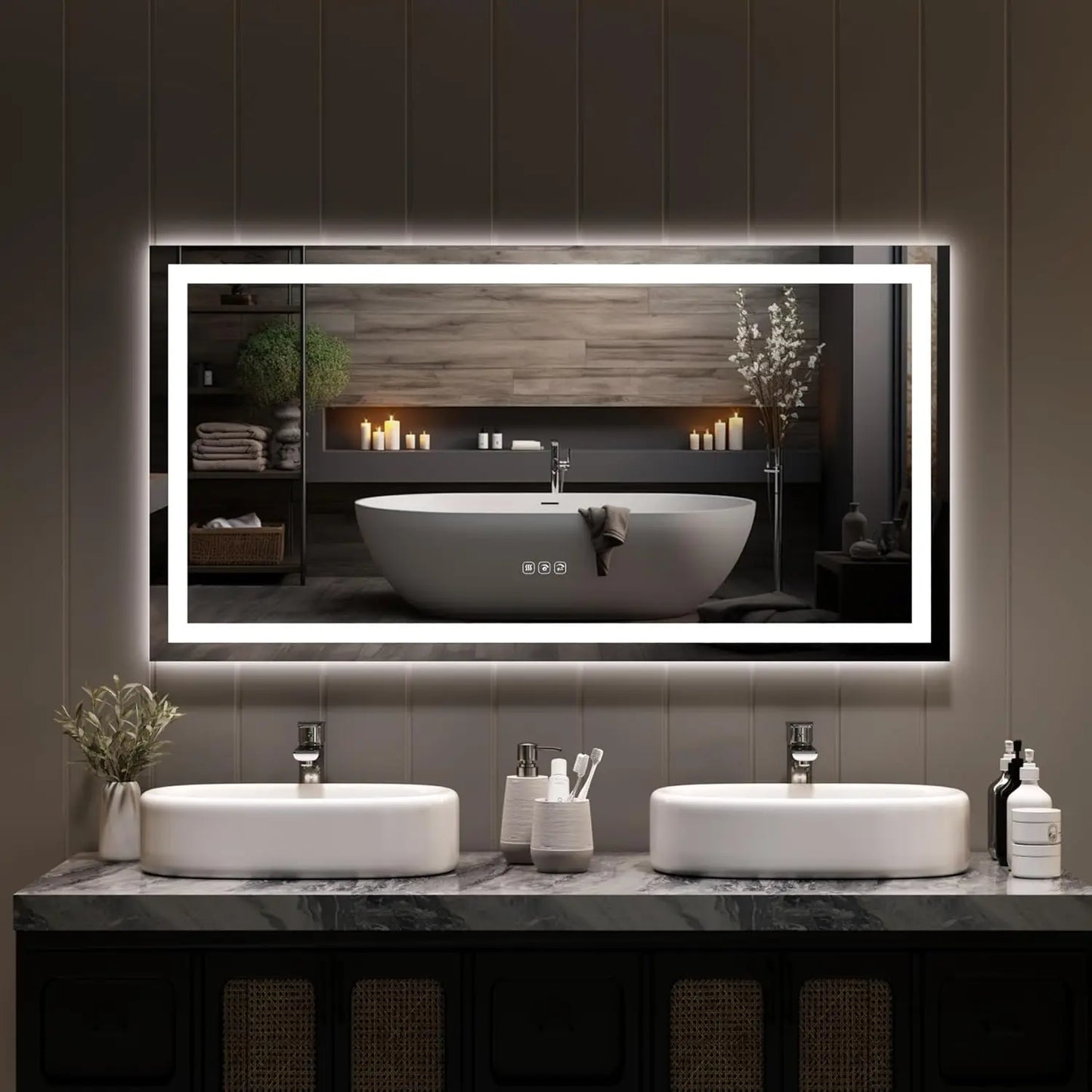 TWISTER.CK LED Bathroom Mirror With Memory Stepless Dimmable Front And Backlit