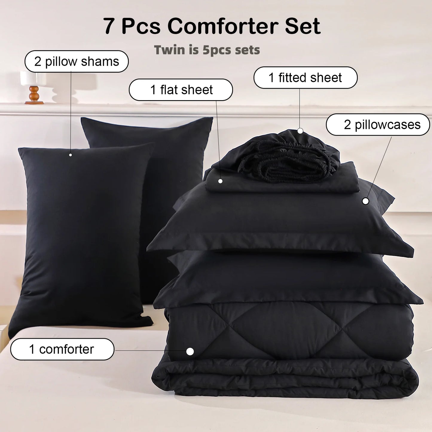 5pcs/7pcs Twin Full Queen King Bedding Sets Home Decor Comforter Flat Sheet Fitted Sheet Pillowcases Sleeping Sets - Louie's Joint