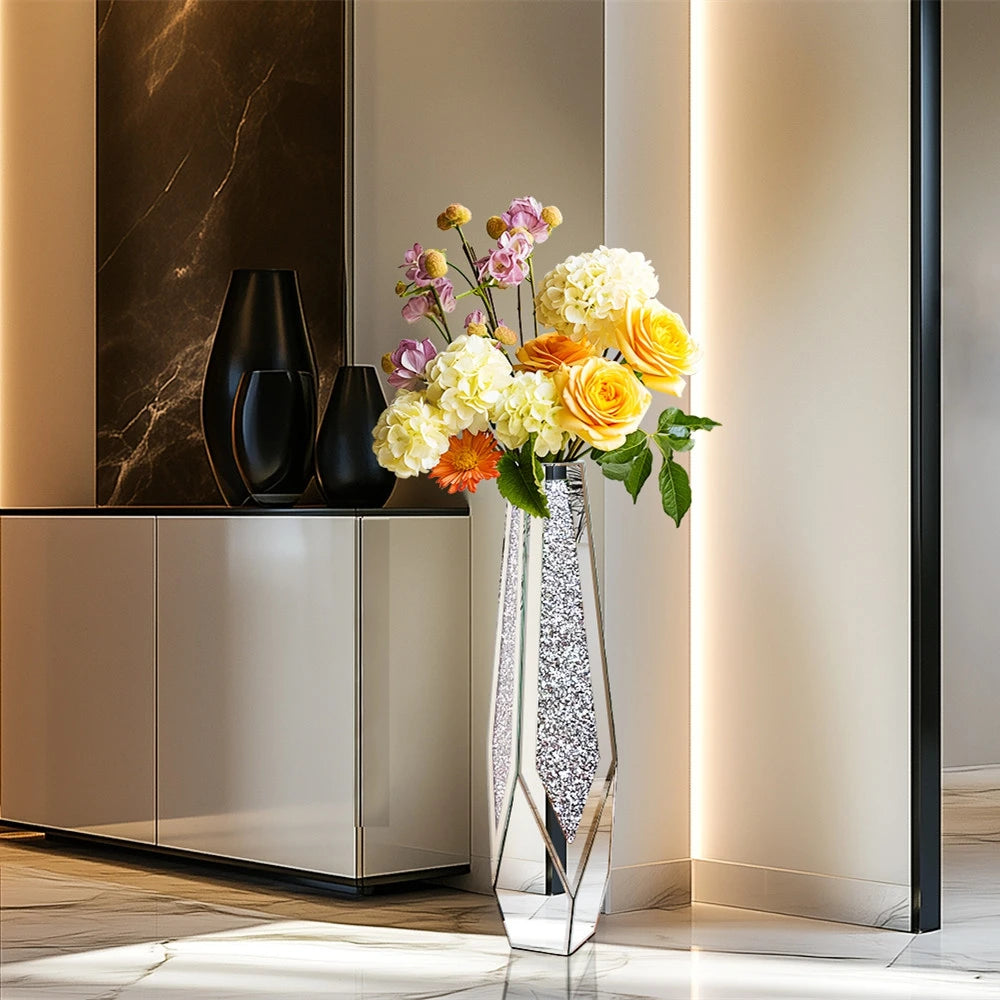 Crushed Diamond Mirrored Flower Vase Standing Large Size - Louie's Joint