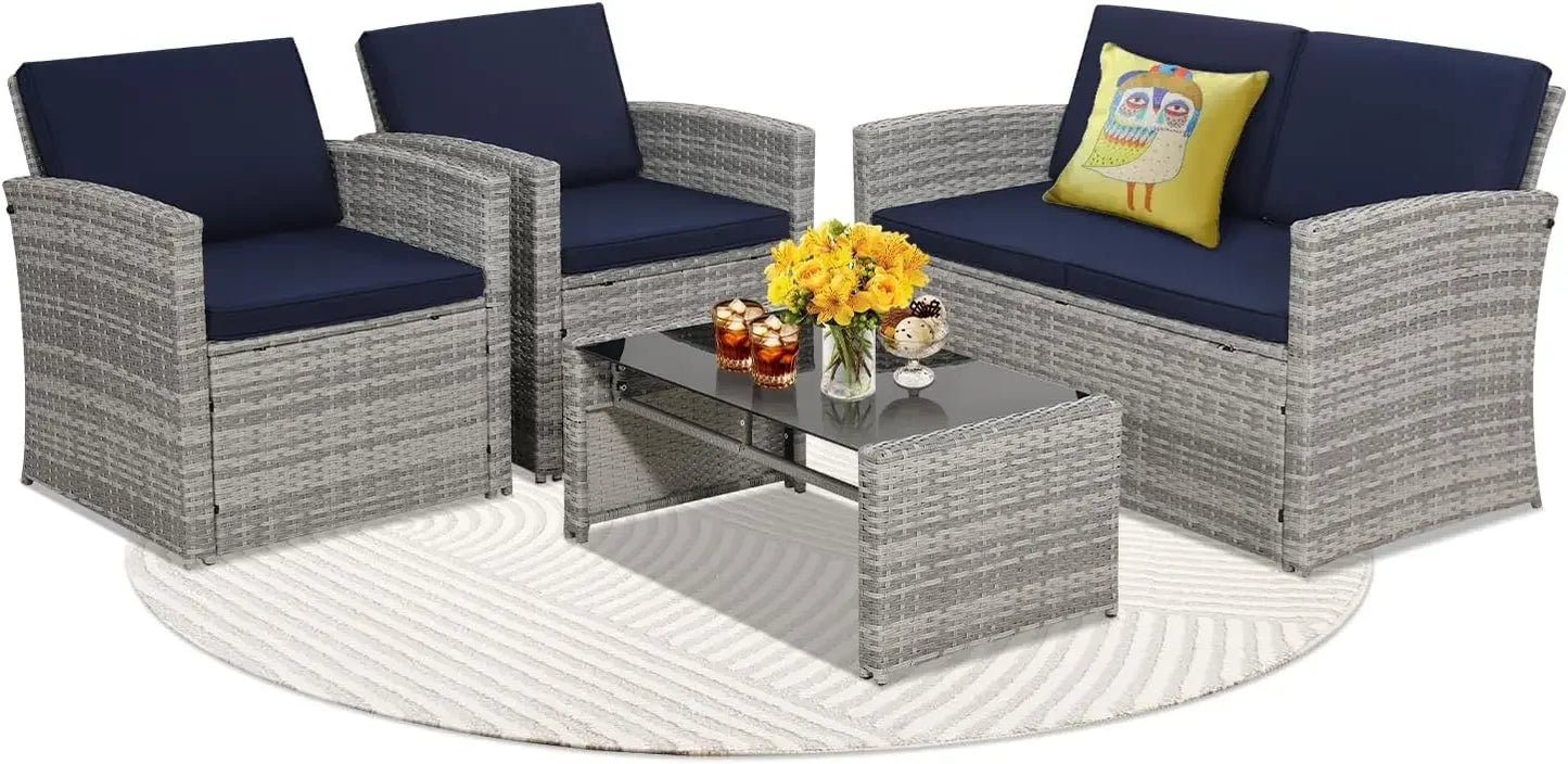 Outdoor Wicker Patio Conversation Set With Sofa And Table