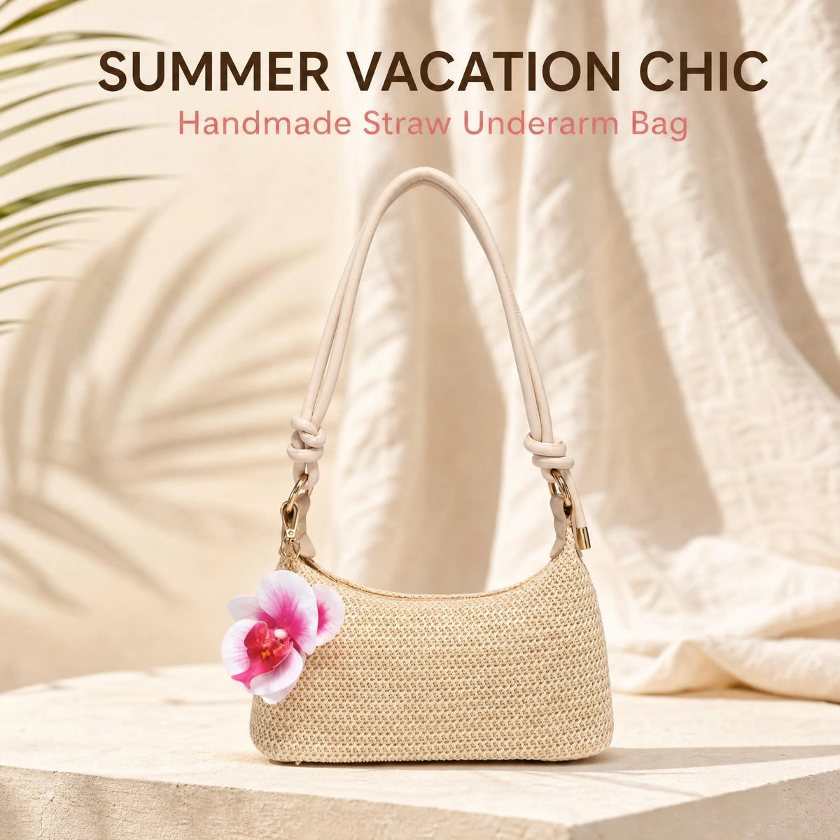 Women's Underarm Shoulder Bag, Square Bag, PU Rope Flower Pendant, Large Capacity, Lightweight, Casual Fashionable Beach Vacation Style, Suitable For Shopping And Vacation , Beach Bag