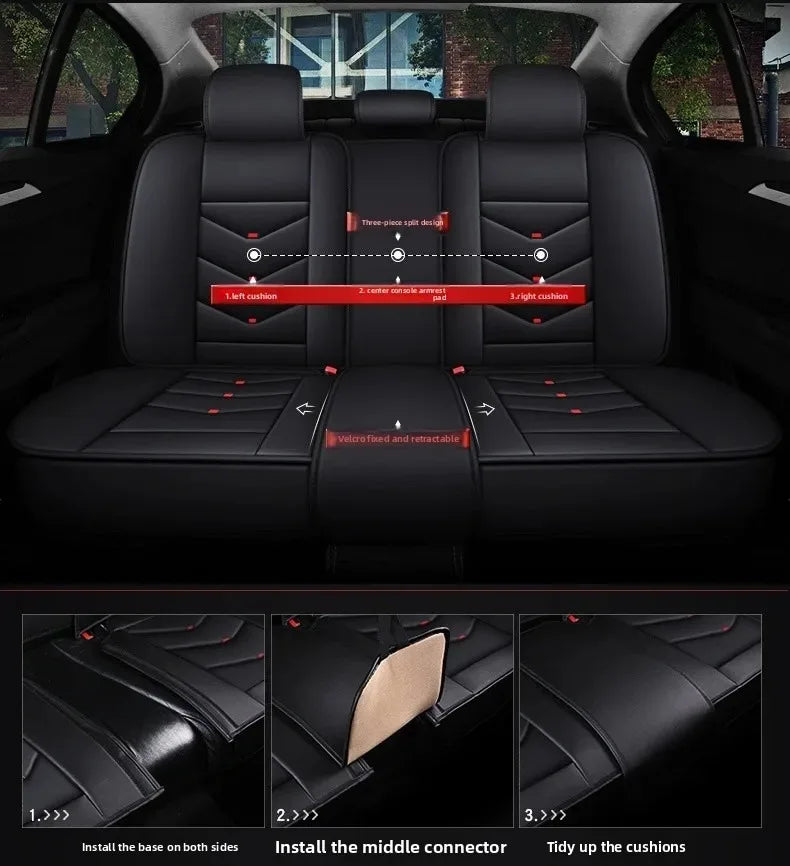 Universal Fit 5-Seat Car Seat Covers Full Set for Sedan SUV Truck PU Leather Embroidery Storage Pocket Breathable All-Weather Waterproof