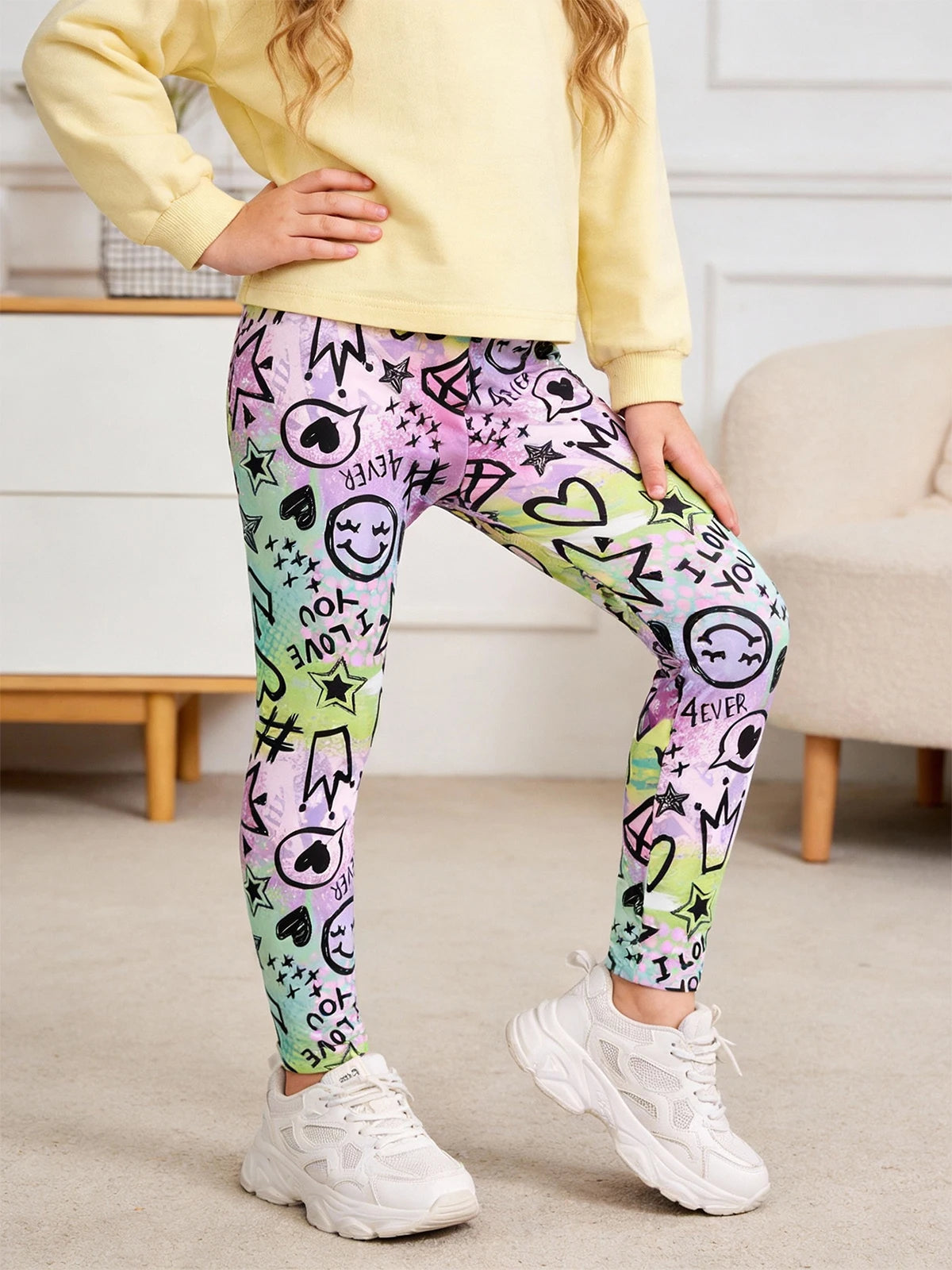 Girls Six Pack Flower Print Leggings Set For School