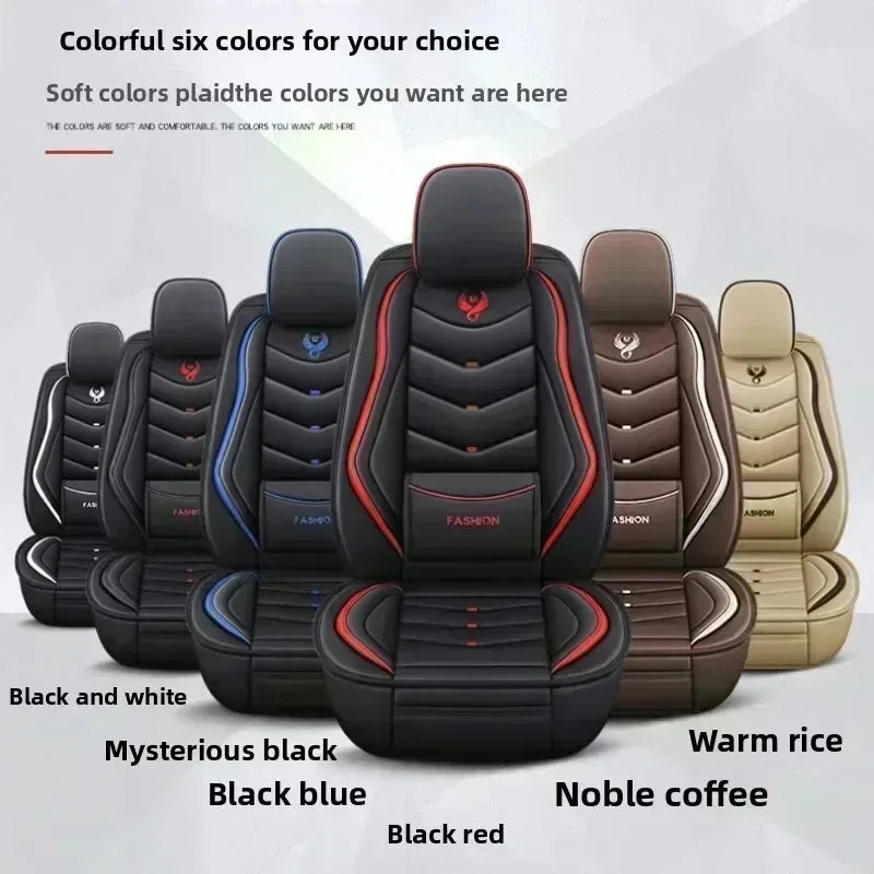 Universal Fit 5-Seat Car Seat Covers Full Set for Sedan SUV Truck PU Leather Embroidery Storage Pocket Breathable All-Weather Waterproof