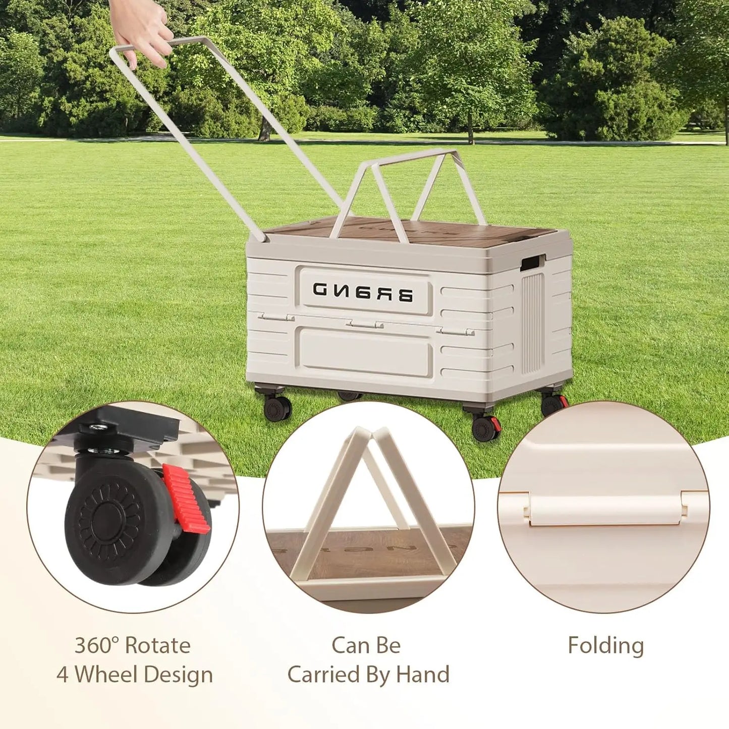 360 Degree Rotating Foldable Storage Cart Heavy Duty Camping Organizer
