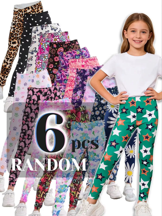 Girls Six Pack Flower Print Leggings Set For School