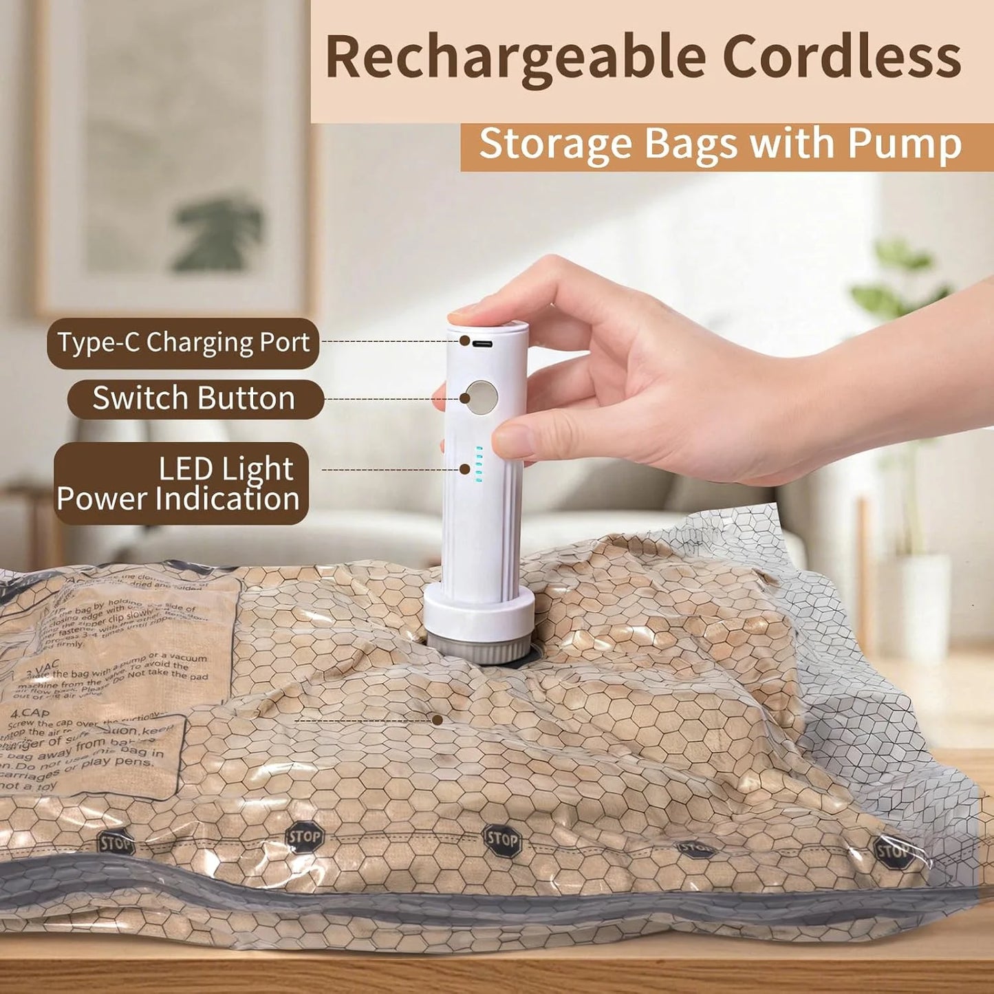 Rechargeable Air Pump Vacuum Bags for Carry On Travel Packing