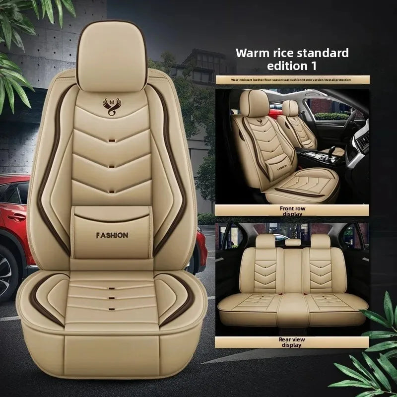 Universal Fit 5-Seat Car Seat Covers Full Set for Sedan SUV Truck PU Leather Embroidery Storage Pocket Breathable All-Weather Waterproof
