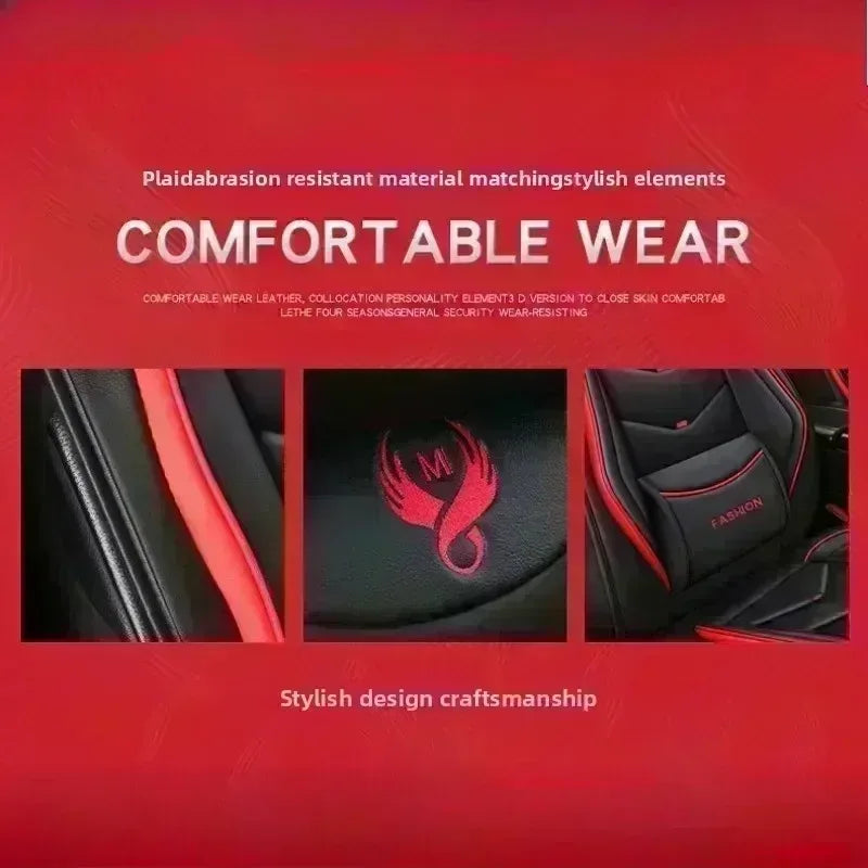 Universal Fit 5-Seat Car Seat Covers Full Set for Sedan SUV Truck PU Leather Embroidery Storage Pocket Breathable All-Weather Waterproof