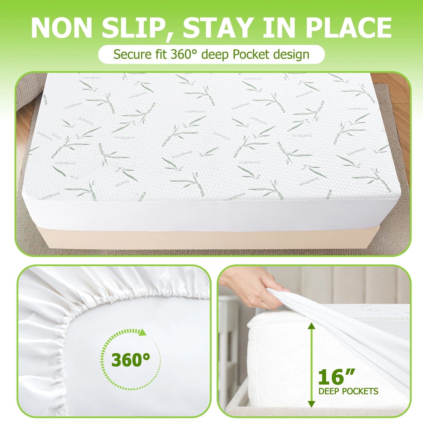 Lux Decor Mattress Protector, Waterproof Bamboo Rayon, Fitted Sheet Style