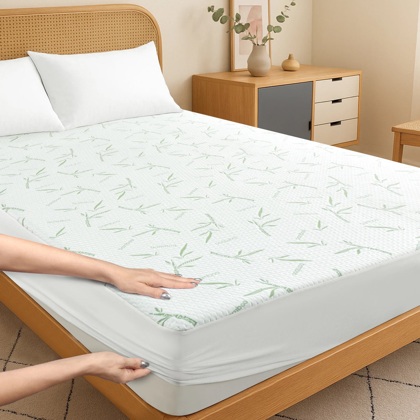 Lux Decor Mattress Protector, Waterproof Bamboo Rayon, Fitted Sheet Style