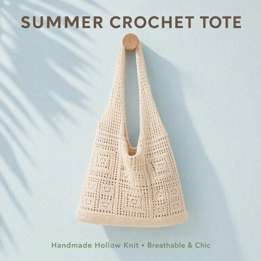 Women's Crocheted Tote Bag, Hollow Solid Color, Vacation Style For Going Out Shopping. , Crochet