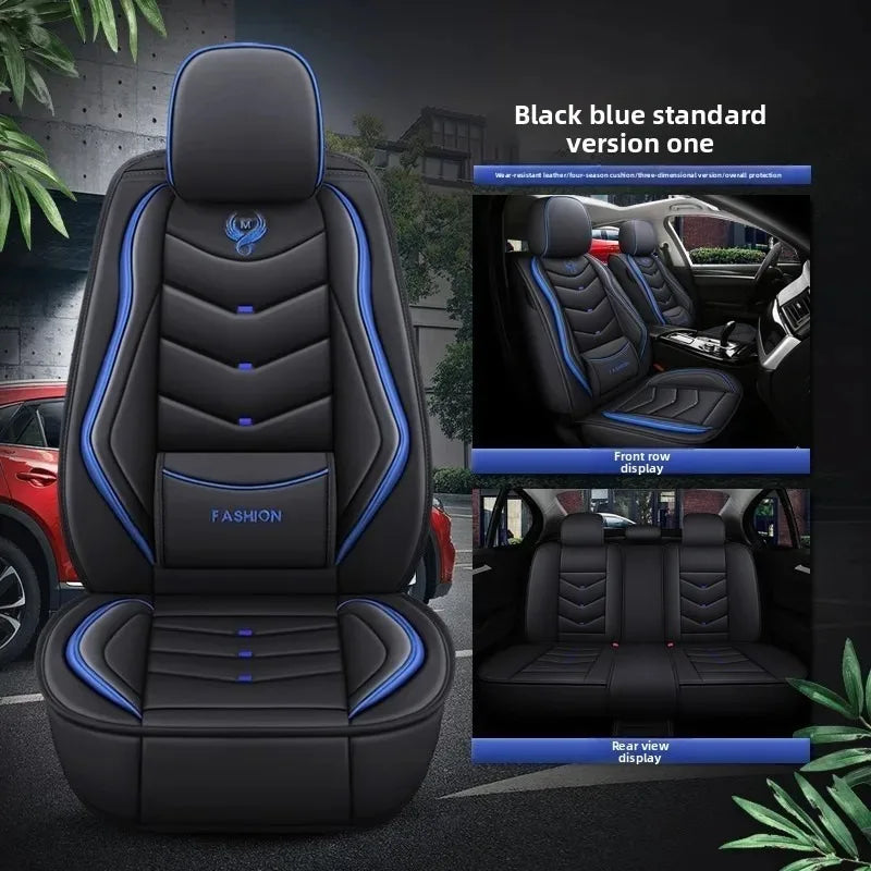 Universal Fit 5-Seat Car Seat Covers Full Set for Sedan SUV Truck PU Leather Embroidery Storage Pocket Breathable All-Weather Waterproof