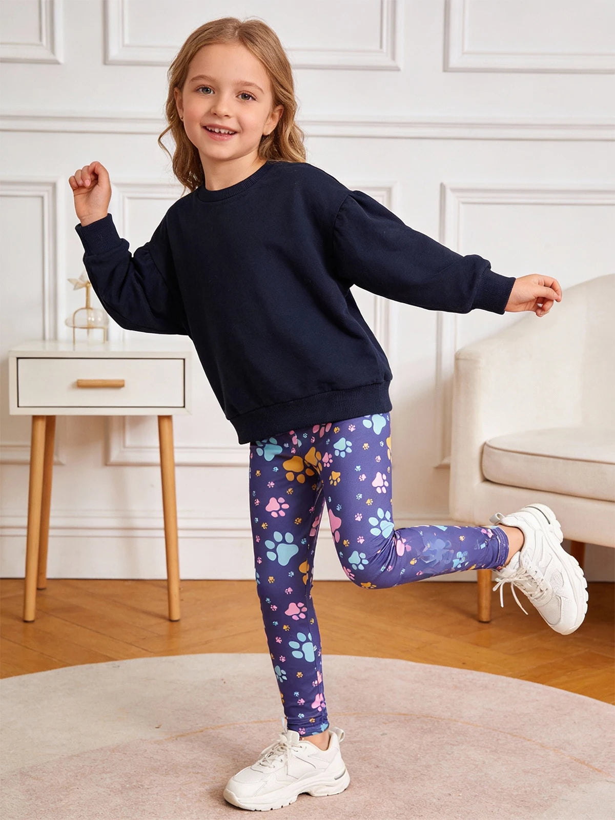 Girls Six Pack Flower Print Leggings Set For School
