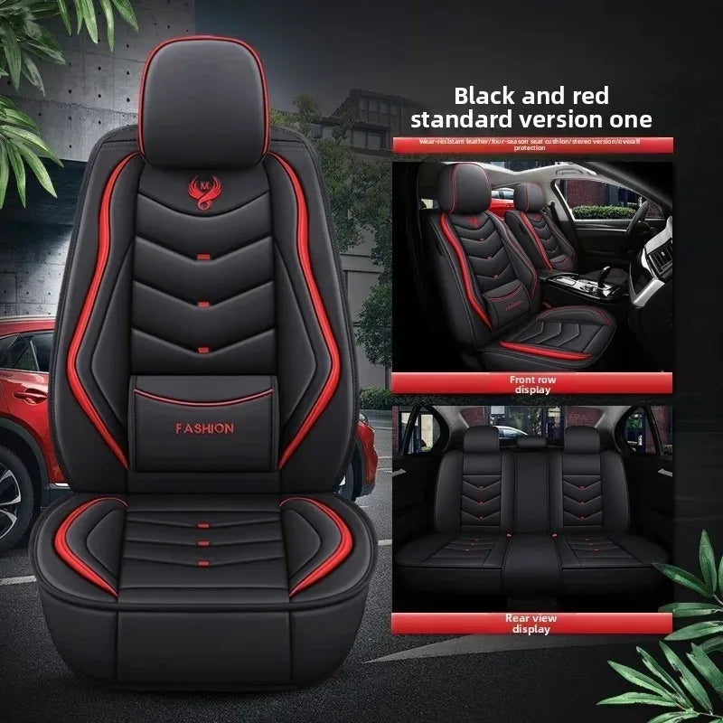 Universal Fit 5-Seat Car Seat Covers Full Set for Sedan SUV Truck PU Leather Embroidery Storage Pocket Breathable All-Weather Waterproof