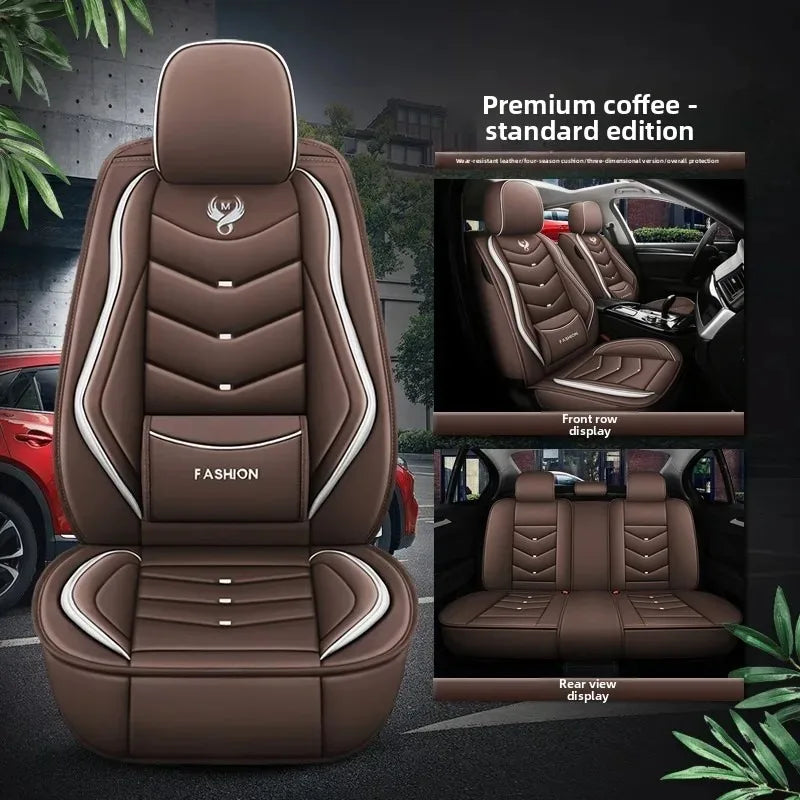 Universal Fit 5-Seat Car Seat Covers Full Set for Sedan SUV Truck PU Leather Embroidery Storage Pocket Breathable All-Weather Waterproof