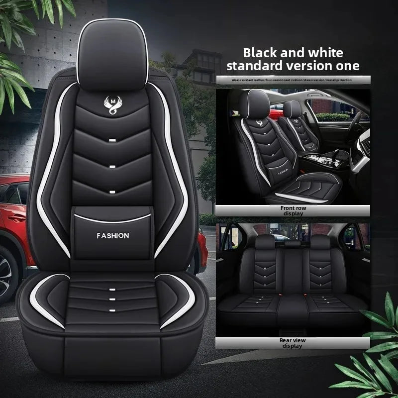Universal Fit 5-Seat Car Seat Covers Full Set for Sedan SUV Truck PU Leather Embroidery Storage Pocket Breathable All-Weather Waterproof