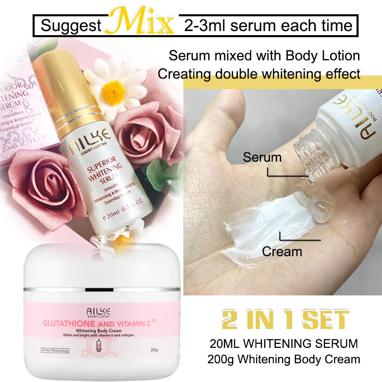 AILKE Glutathione and Vitamin C Whitening Body Cream For All Skin Types, Moisturizing, Reduce Freckles, Dark Spots, 200 ml - Louie's Joint 