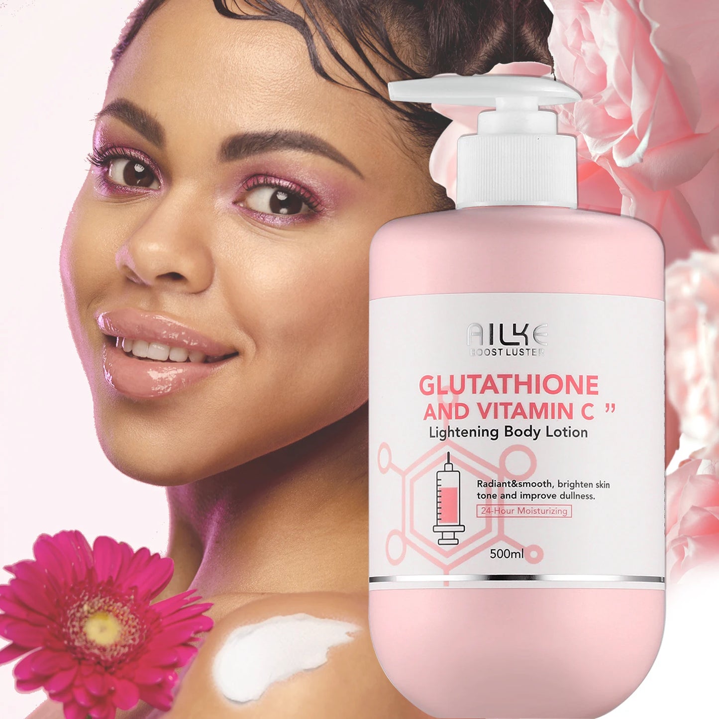 AILKE Vitamin C & Glutathione Brightening Body Lotion, Even Skin Tone, Lightening, Neck, Elbows, Armpits, Legs, Glowing Cream