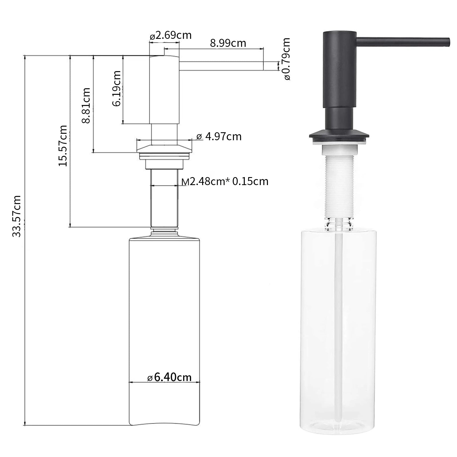 Samodra Black Liquid Soap Dispensers Brass Pump Head With 500ML PE Bottle Build in Dispenser soap For kitchen accessories - Louie's Joint 