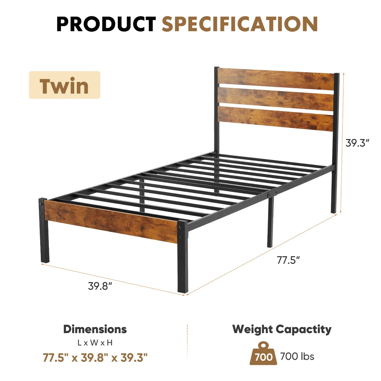 JHK Queen Size Metal Platform Bed Frame with Headboard and Footboard with 800LBS Sturdy Wooden Slats Support For Bed Room Home - Louie's Joint 