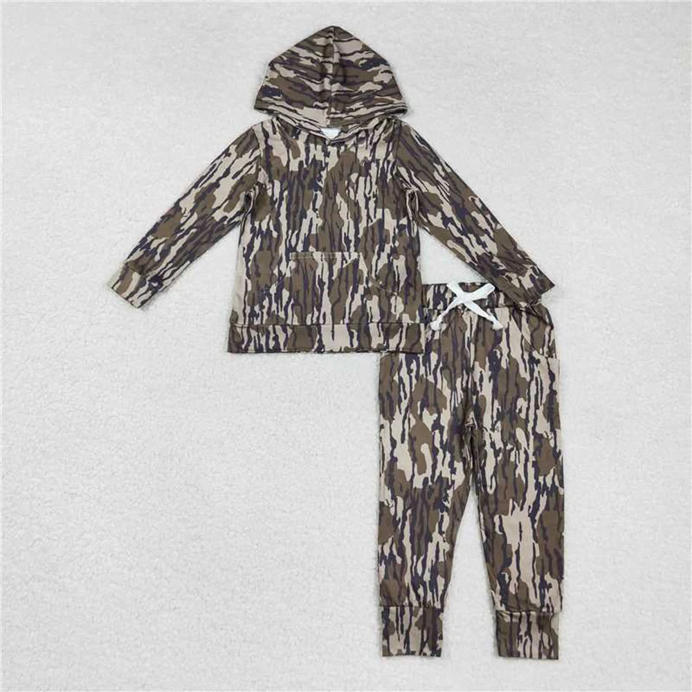 Boys Camouflage Hooded Shirt And Hunting Pants Set
