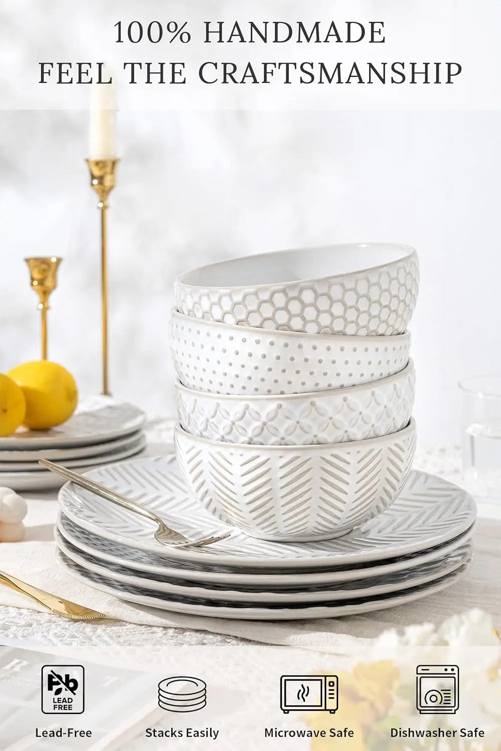 Embossed Microwave And Dishwasher Safe Dinnerware Set